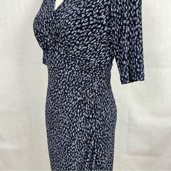 Lauren Ralph Lauren Ruched Dress Navy Printed Matte Jersey Knit Sz 6P Office - Picture 5 of 12